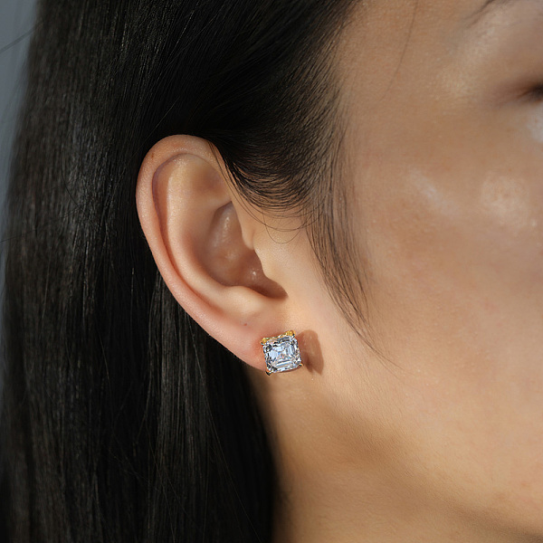 925 aretes de plata de ley con micro pavé de circonitas cúbicas transparentes