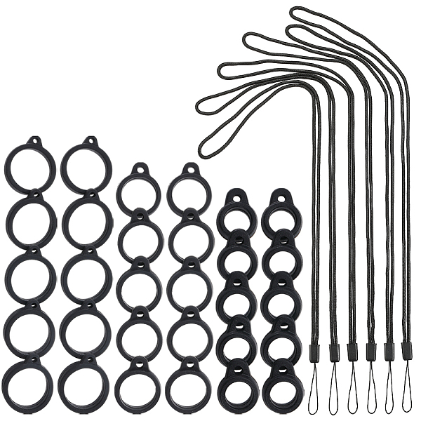 

PandaHall Gorgecraft 24Pcs 2 Style Silicone Rings with 12Pcs Adjustable Necklace Lanyard Anti-Lost Pendant Holder, for Pen, Phone, Badge..., Black