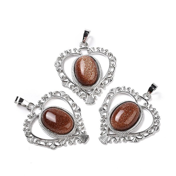 

PandaHall Synthetic Goldstone Pendants, Eco-Friendly Brass Finding, Platinum, Cadmium Free & Lead Free, Heart, 38.5x34.5x7.5mm, Hole: 7x5mm...