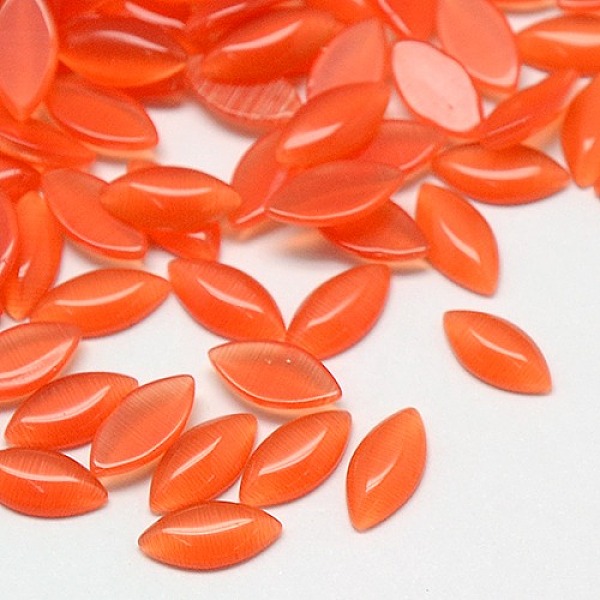 

PandaHall Cat Eye Cabochons, Horse Eye, Coral, 16x8x2.5mm Glass Horse Eye Red