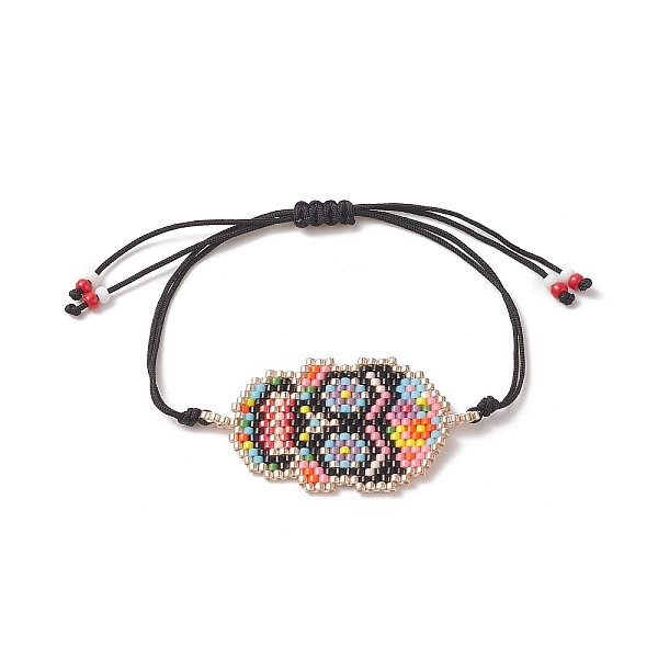 

PandaHall Handmade Japanese Seed Skull Link Bracelet, Braided Adjustable Bracelet for Women, Black, Maximum Inner Diameter: 3-3/4 inch...