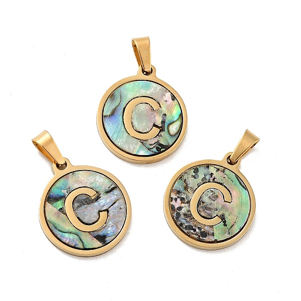 

PandaHall Vacuum Plating 304 Stainless Steel with Paua Shell Pendants, Golden, Flat Round with Letter Charm, Letter.C, 18x16x1.5mm, Hole...