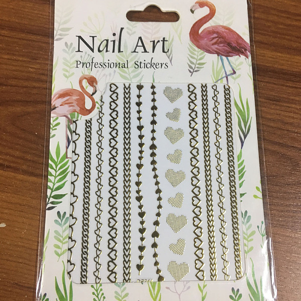 

PandaHall Nail Art Stickers Decals, Self Adhesive, for Nail Tips Decorations, Heart Pattern, 9.05x7.7cm Paper Others Gold