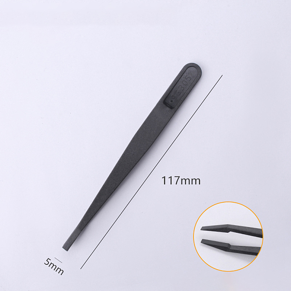 PandaHall Plastic Tweezers, Anti-static Tweezers, Black, 11.7~12.3x0.5cm Plastic Black