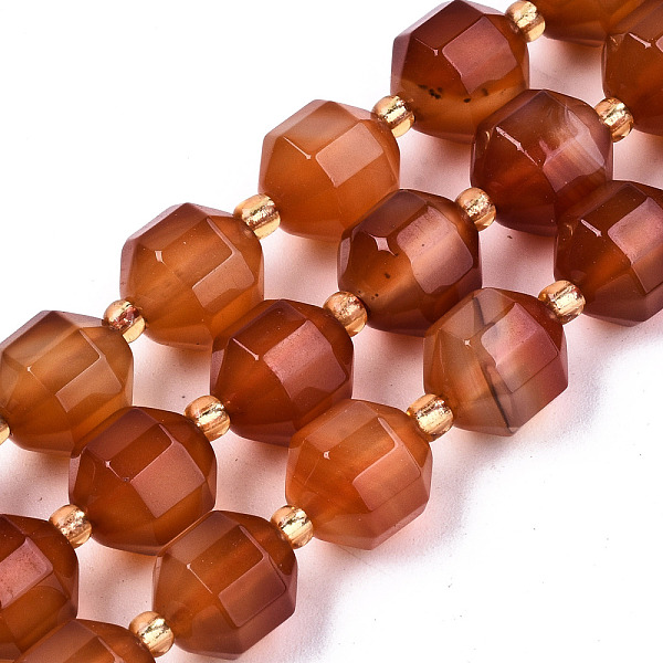 PandaHall Natural Agate Beads Strands, Faceted, with Seed Beads, Dyed, Round, Chocolate, 10.5x9.5mm, Hole: 1.2mm, about 31~32pcs/strand...