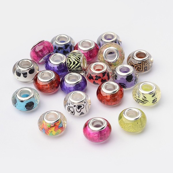 

PandaHall Large Hole Rondelle Acrylic European Beads, with Silver Color Plated Brass Double Cores, Mixed Color, 14mm, Hole: 5mm Acrylic..., Multicolor