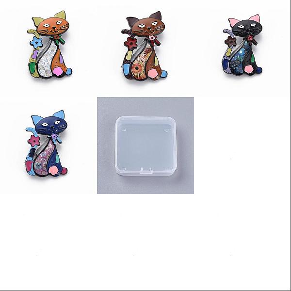 PandaHall 4Pcs 4 Colors Flower Cat Enamel Pin, Animal Alloy Brooch for Backpack Clothes, Electrophoresis Black, Mixed Color, 50.5x31.5x10mm...