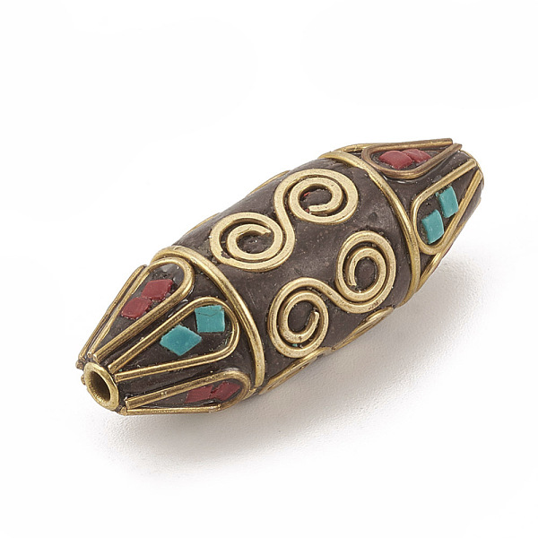 

PandaHall Handmade Indonesia Beads, with Raw(Unplated) Brass Findings, Rice, Green, 38x13.5mm, Hole: 2mm Polymer Clay Rice Green