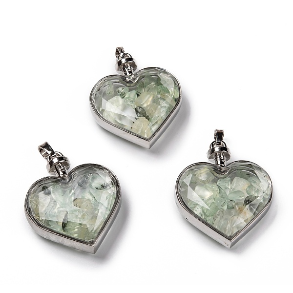 

PandaHall Glass Bottle Pendants, with Natural Prehnite Chips and Platinum Plated Alloy Findings, Heart, 40x32.5x11mm, Hole: 8x5mm Prehnite...
