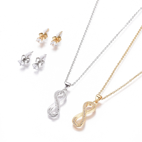 

PandaHall 304 Stainless Steel Jewelry Sets, Brass Micro Pave Cubic Zirconia Pendant Necklaces and 304 Stainless Stud Earrings, with Plastic..., Clear