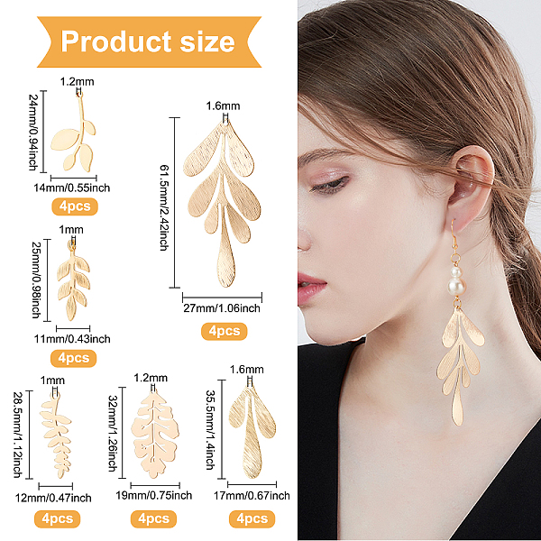 

PandaHall BENECREAT 24Pcs 18K Gold Plated Metal Leaf Charms, 6 Style Leaf Charms Brass Pendants for Jewelry Making and DIY Craftings Brass...