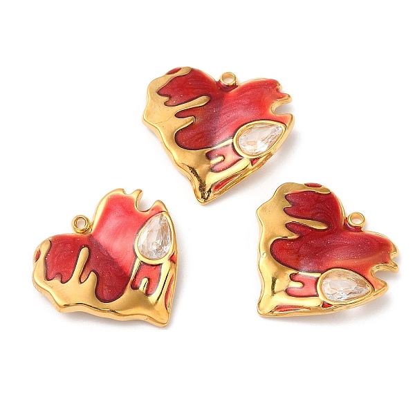 

PandaHall 304 Stainless Steel Enamel Pendants, with Rhinestones, Real 18K Gold Plated, Heart Charm, Crimson, 19x20x2.5mm, Hole: 1.5mm..., Pink