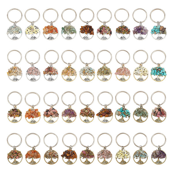 

PandaHall Flat Round with Tree of Life Gemstone Chips Keychains, with Alloy Findings, for Women Bag Car Key Pendant Decoration, 5.5x2.5cm...