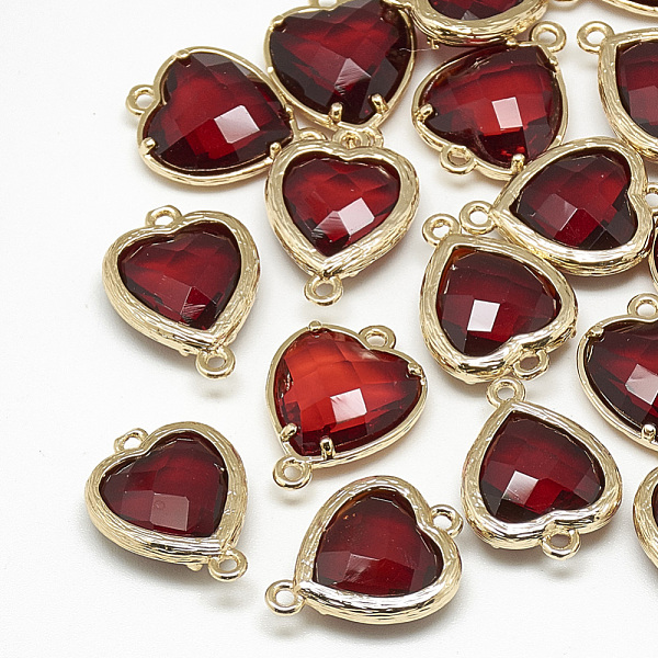 

PandaHall Glass Links connectors, with Golden Tone Brass Findings, Faceted, Heart, FireBrick, 16x11.5x4.5mm, Hole: 1mm Glass Heart Red