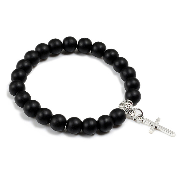 

PandaHall Cross Bracelet Men's European and American Fashion Personality Black Bracelet Ethnic Style Jewelry Lava Stone Natural Gemstone