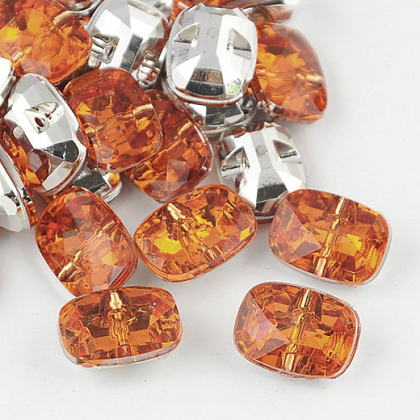PandaHall Taiwan Acrylic Rhinestone Buttons, Faceted, 1-Hole, Rectangle, Orange, 16x11.5x7mm, Hole: 1mm Acrylic Rhinestone Rectangle Orange