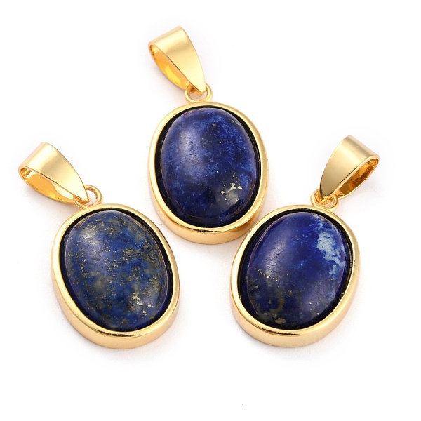 

PandaHall Natural Lapis Lazuli Pendants, with Golden Brass Findings, Oval, 21.5x14x6mm, Hole: 7x4mm Lapis Lazuli Oval