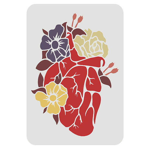 PandaHall FINGERINSPIRE Heart Anatomical Stencil, 29.7x21cm Heart Flower Blossom Design Halloween Reusable Painting Stencil Decoration...
