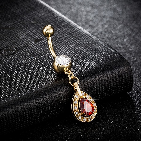 

PandaHall Piercing Jewelry, Brass Cubic Zirconia Navel Ring, Belly Rings, with 304 Stainless Steel Bar, Cadmium Free & Lead Free, teardrop..., Red