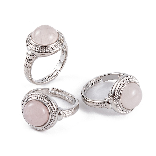 

PandaHall Natural Rose Quartz Round Adjustable Rings, Platinum Plated Brass Finger Rings for Women Men, Inner Diameter: 18mm Rose Quartz...