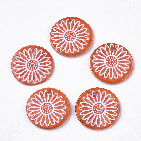

PandaHall Spray Paint Freshwater Shell Pendants, Printed, Flat Round with Daisy Flower, Orange Red, 19.5~20.5x2~3mm, Hole: 1.4~1.8mm...
