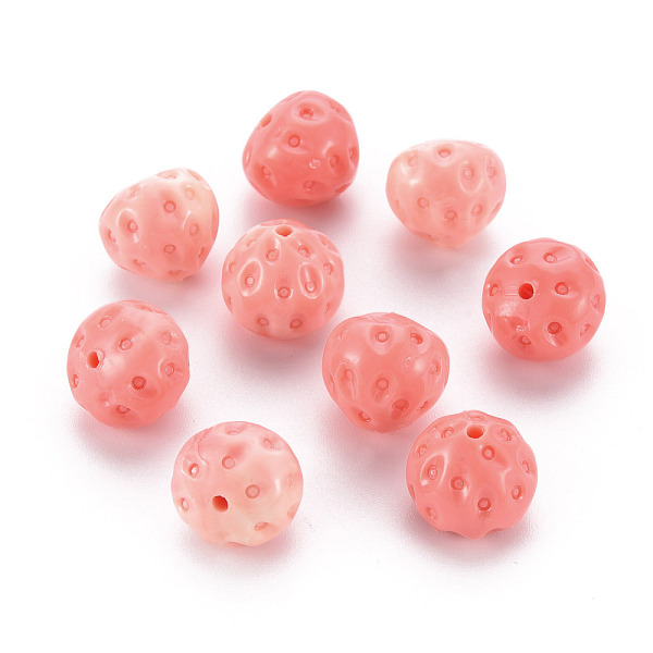 

PandaHall Synthetic Coral Beads, Dyed, Strawberry, Salmon, 12x11mm, Hole: 1.5mm Synthetic Coral Fruit Red