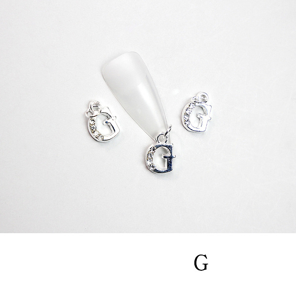 

PandaHall Alloy Rhinestone Cabochons, Nail Art Decoration Accessories, with Jump Ring, Letter, Platinum, Letter.G, 11~14x5~12mm..., Clear