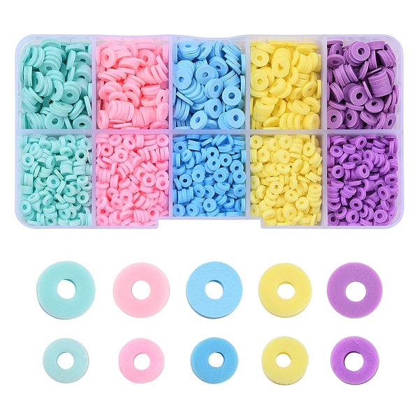 

PandaHall 70G 5 Colors 2 Style Handmade Polymer Clay Beads, Disc/Flat Round, Heishi Beads, Mixed Color, 4~6x1mm, Hole: 1~2mm, 7g/colors..., Multicolor