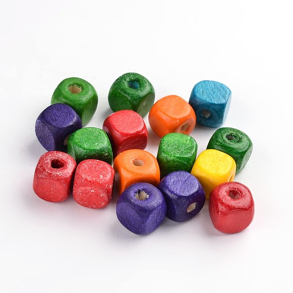 PandaHall Natural Wood Beads, Cube, Mixed Color, Lead Free, Dyed, 10mm, about 2200pcs/1000g, hole: about 3.5mm Wood Cube Multicolor