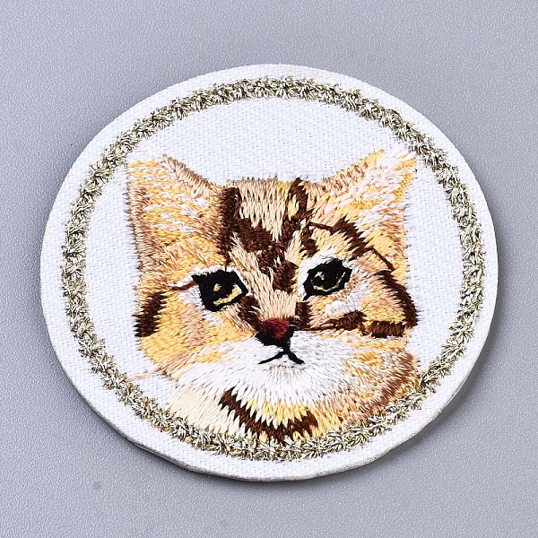 

PandaHall Round with Cat Appliques, Computerized Embroidery Cloth Iron on/Sew on Patches, Costume Accessories, White, 42x2mm Cloth Cat Shape...