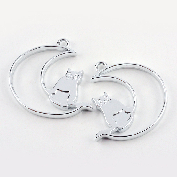 

PandaHall Rack Plating Alloy Kitten Open Back Bezel Pendants, For DIY UV Resin, Epoxy Resin, Pressed Flower Jewelry, Hollow, Crescent Moon &...