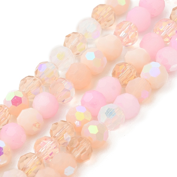 

PandaHall Electroplate Glass Beads Strands, Faceted(32 Facets), Half AB Color Plated, Round, Pink, 6x5mm, Hole: 1.4mm, about 100pcs/strand...