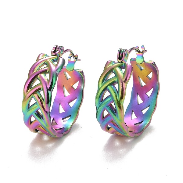 

PandaHall Ion Plating(IP) Rainbow Color Braided 304 Stainless Steel Hoop Earrings for Women, 20.5x20x7mm, Pin: 0.6mm 304 Stainless Steel...