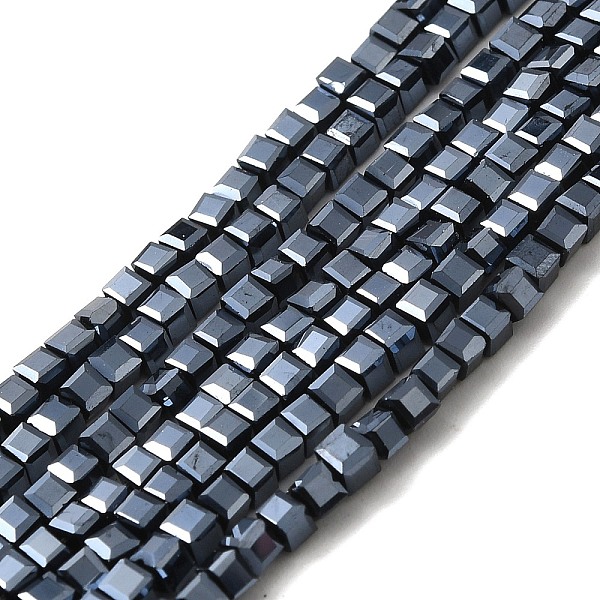 

PandaHall Cube Shaped Black Plated Crystal Glass Beads Strands, Faceted, Black Plated, 2x2x2mm, Hole: 1mm, about 101pcs/strand, 9 inch Glass...