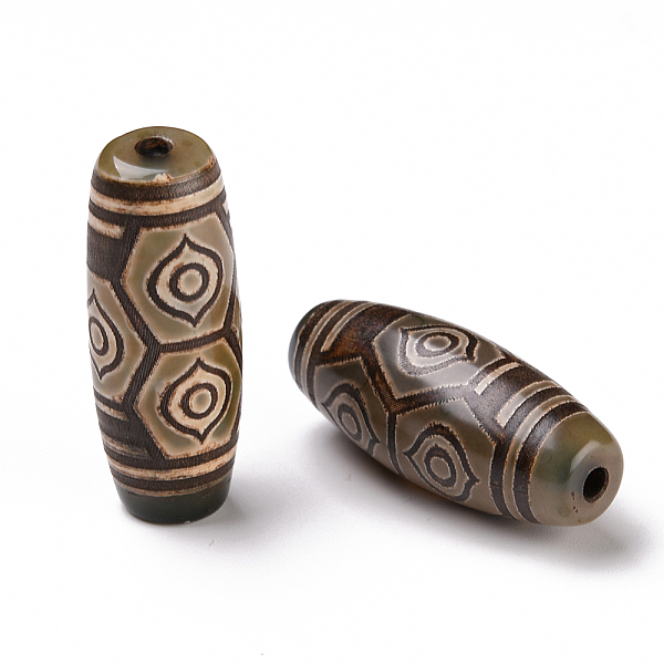 

PandaHall Tibetan Style dZi Beads, Natural Agate Beads, Dyed & Heated, Oval, 6-Eye, 28.5~32x10~12.5mm, Hole: 1.5~3mm Tibetan Agate Oval