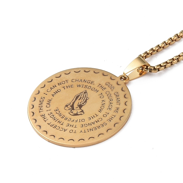 

PandaHall Praying Hand with The Lord's Prayer 304 Stainless Steel Pendant Necklace for Men Women, Golden, 23.23 inch(59cm) 304 Stainless...