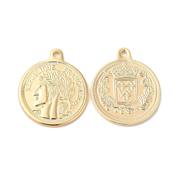 

PandaHall Brass Pendants, Oval with Words REPUBLIQUE FRANCAISE & Man Face , Real 18K Gold Plated, 21x18x1.5mm, Hole: 1.5mm Brass Oval