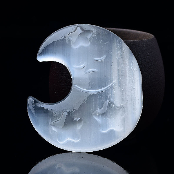 

PandaHall Crescent Moon with Star Natural Selenite Figurines, Reiki Energy Stone Display Decorations, for Home Feng Shui Ornament..., White