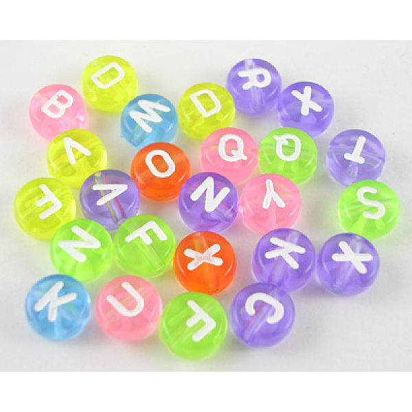 

PandaHall Acrylic Horizontal Hole Letter Beads, Flat Round with Random Letters, Mixed Colors, 7mm in diameter, 3.5mm thick, hole: 1mm, about..., Multicolor