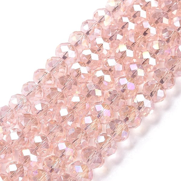 

PandaHall Electroplate Glass Beads Strands, AB Color Plated, Faceted, Rondelle, Pink, 8x5~6.5mm, Hole: 1mm, about 63~65pcs/strand, 39~40cm...