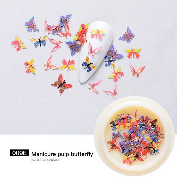 

PandaHall Paper Cabochons, Nail Art Decorations, Lifelike Butterfly, Red, 4~8x5~10x0.1mm, about 50pcs/box Paper Butterfly Red