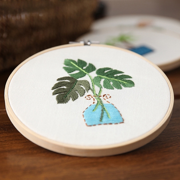 

PandaHall DIY Flat Round Embroidery Kits, Including Embroidery Cloth & Thread, Needle, Embroidery Frame, Instruction Sheet, Leaf, 6.30x6.30...