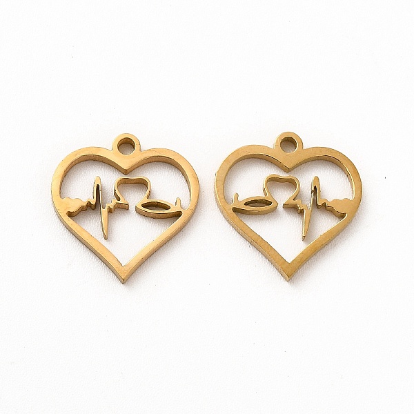 

PandaHall Ion Plating(IP) 304 Stainless Steel Charms, Heart with Heartbeat, Golden, 13.5x13x1.4mm, Hole: 1.4mm 304 Stainless Steel Heart