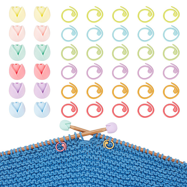 

PandaHall 30Pcs Baking Painted Zinc Alloy Knitting Stitch Marker Rings, Crochet Clips, with 12Pcs Flower Food Grade Eco-Friendly Silicone..., Multicolor