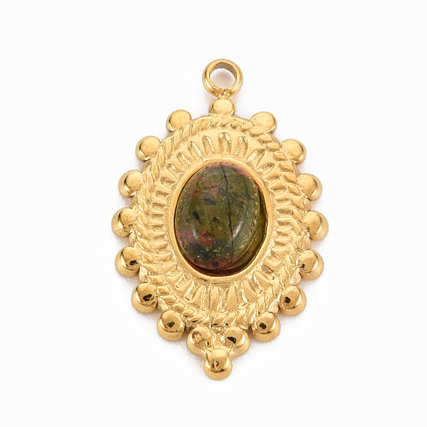 

PandaHall 304 Stainless Steel Pendants, with Ruby Zoisite, Oval, Coffee, 23.5x15x4~5mm, Hole: 1.8mm 304 Stainless Steel Oval Brown