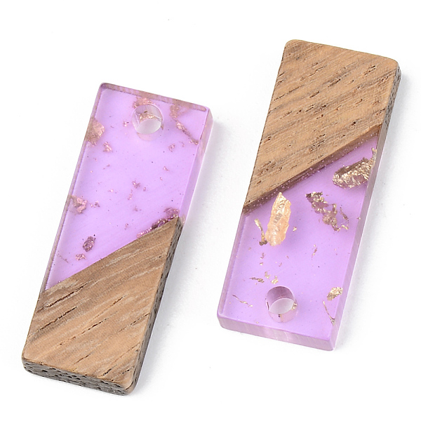 

PandaHall Transparent Resin & Walnut Wood Pendants, with Gold Foil, Rectangle, Lilac, 23x8.5x3mm, Hole: 2mm Resin+Wood Rectangle Purple