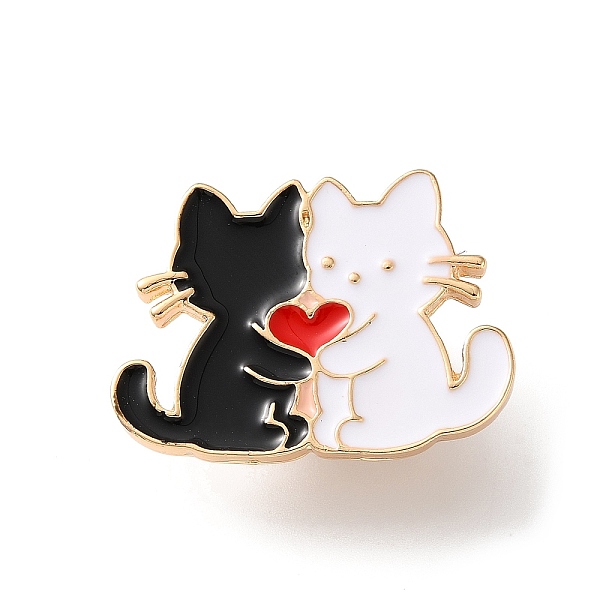 赤いハートが付いた猫の形をしたカップルのエナメルピン
