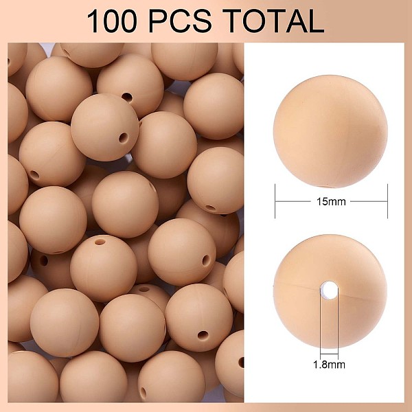 

PandaHall 100Pcs Silicone Beads Round Rubber Bead 15MM Loose Spacer Beads for DIY Supplies Jewelry Keychain Making, Navajo White, 15mm...