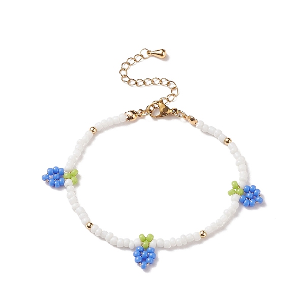 

PandaHall Glass Seed Braided Grape Charms Bracelet for Women, Dodger Blue, 7-5/8 inch(19.5cm), Pendants: 13.5x8x3mm Glass