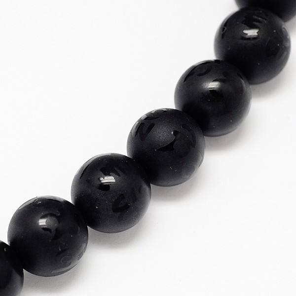 

PandaHall Natural Obsidian Round Carved Om Mani Padme Hum Beads Strands, Frosted, 10mm, Hole: 1mm, about 40pcs/strand, 15.7 inch Obsidian...